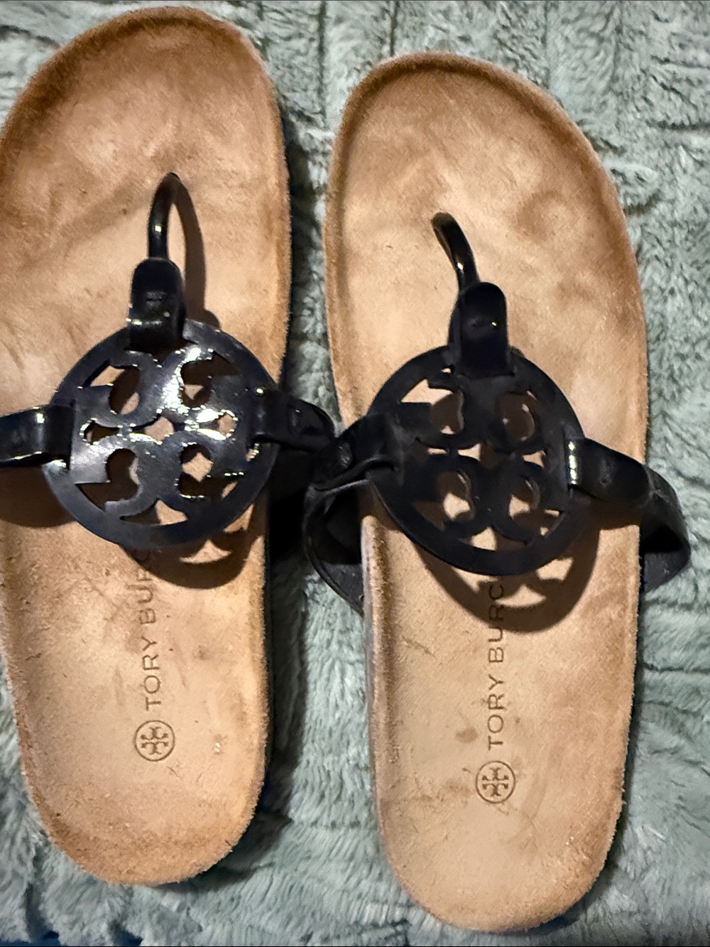 Tory Burch Black Patent Logo Toe-Post Sandals
